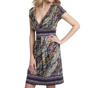 BCBGMaxAzria Multi Colored Feather Printed Dress with Pockets